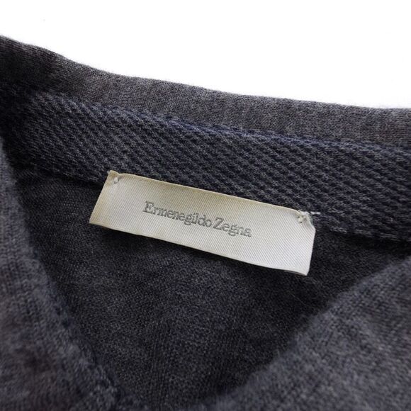 ERMENEGILDO ZEGNA Wool Cashmere Polo Sweater Old Money Quiet Luxury Minimal Gray - Picture 2 of 8